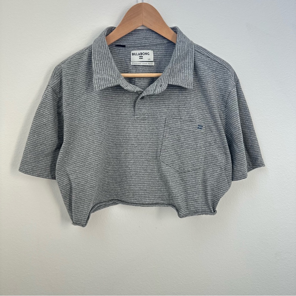 Billabong Gray Striped Crop Polo Shirt
